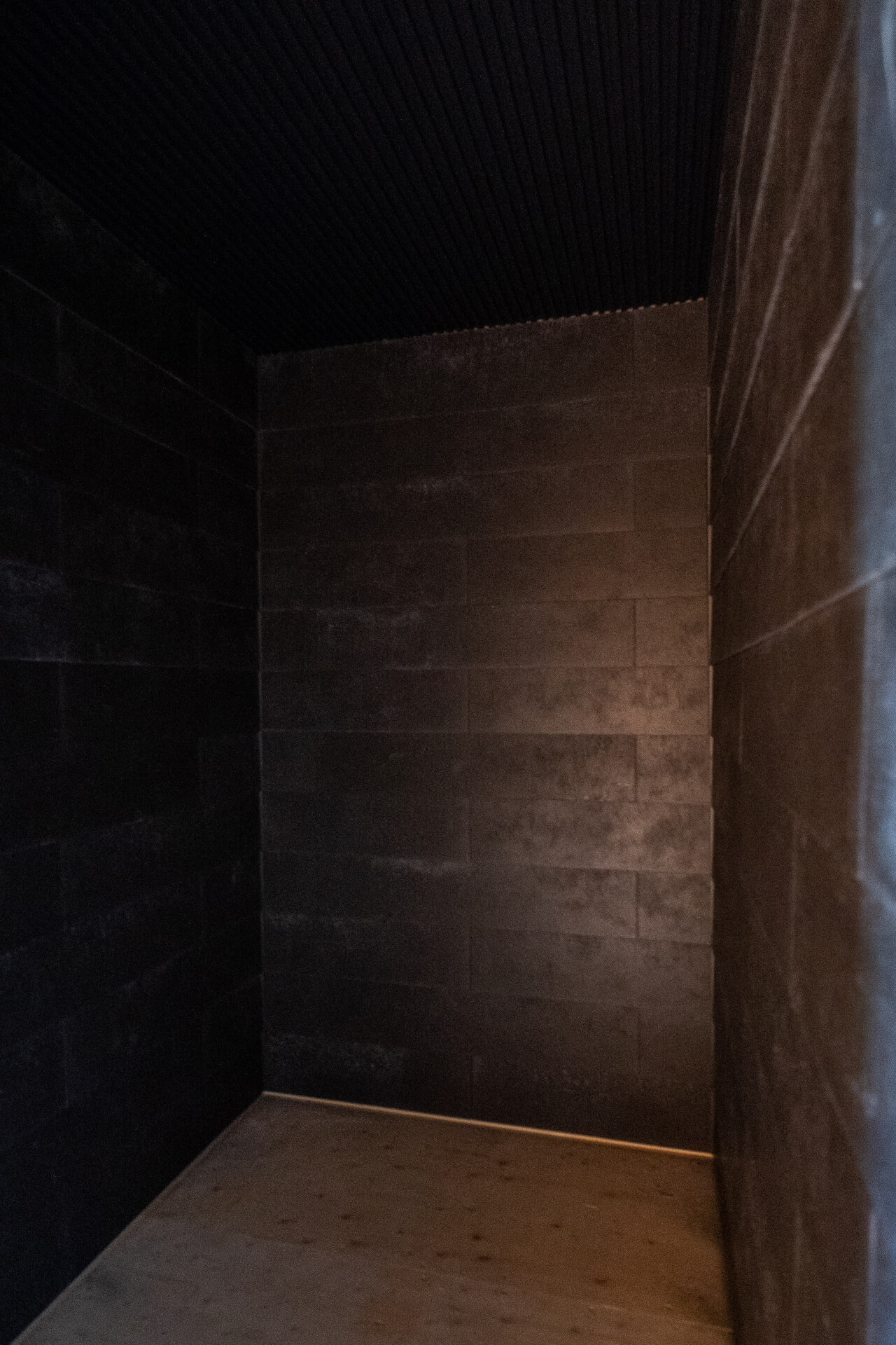 山梨県富士ケ嶺で建築中のヴィラのサウナ室の壁はSOLIDOで仕上げている。