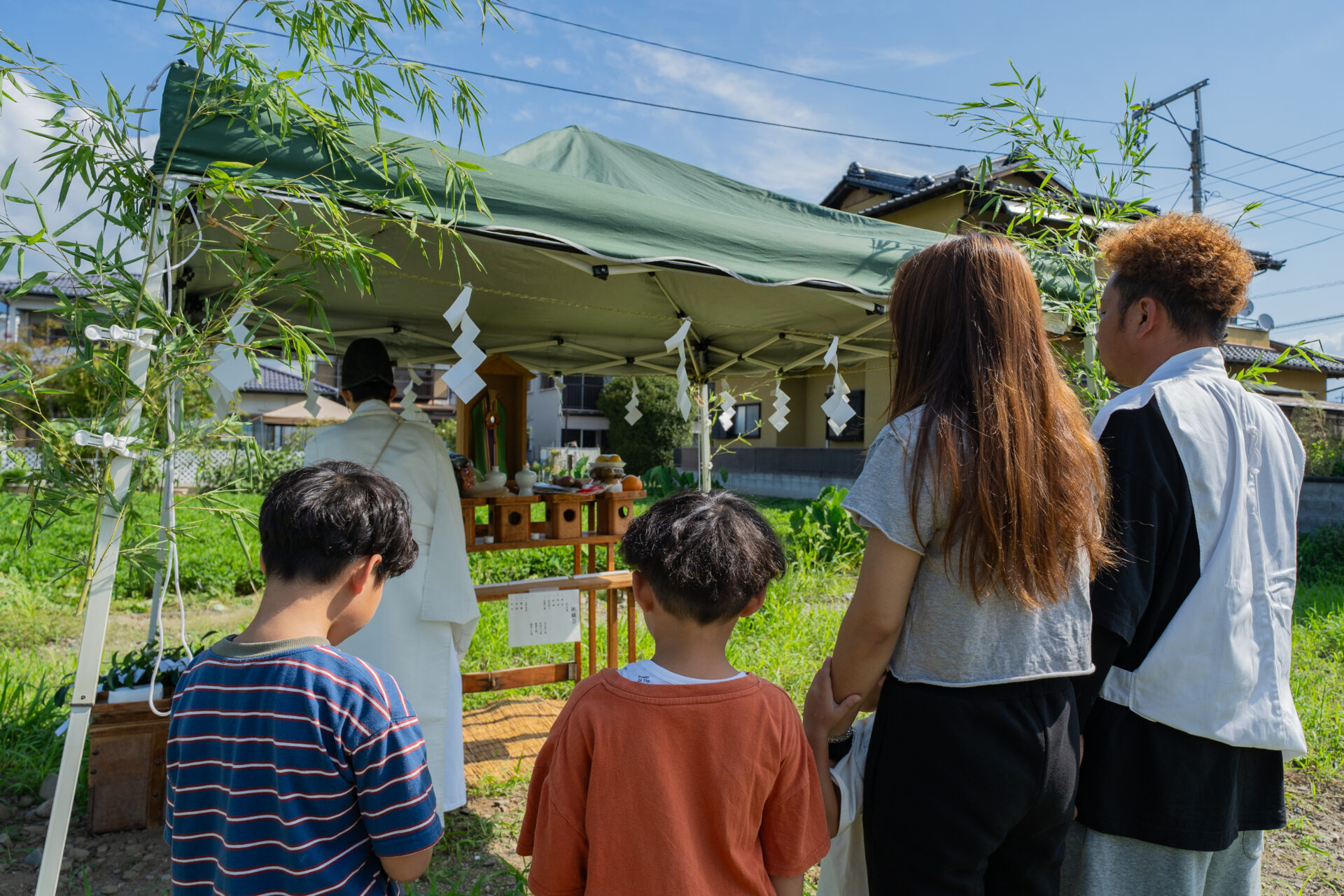 笛吹市石和町東高橋の新築工事の地鎮祭。